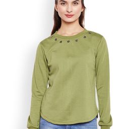 Belle Fille Women Olive Green Solid Sweatshirt-image-98