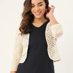 Rute Women Beige Lace Open Front Shrug-15