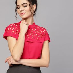SASSAFRAS Women Pink Solid Top with Cut-Outs-image-35