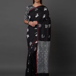 Mitera Black & Silver-Toned Silk Blend Woven Design Kanjeevaram Saree-image-17