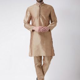 Hangup Men Khaki Solid Kurta with Pyjamas-6