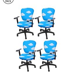 Cortina Set of 4 Blue & White Printed Chair Covers-15