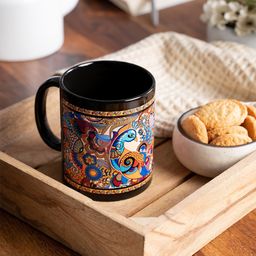 KOLOROBIA Black & Blue Printed Peacock Admiration Ceramic Mug-15