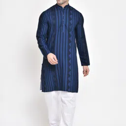 Hangup Men Blue Striped Indigo Kurta-image-88