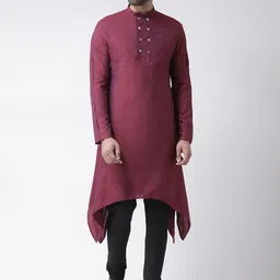 KISAH Men Magenta & Black Solid Kurta with Churidar-image-73