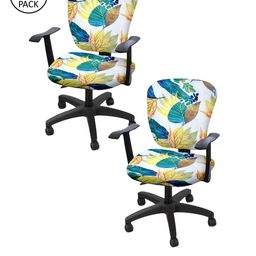 Cortina Set of 2 White & Blue Leaf Print Chair Covers-1