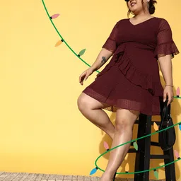Berrylush Curve Maroon A-Line Dress-image-98