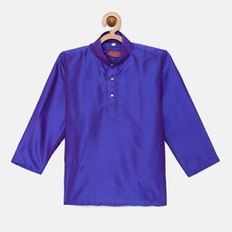 THANGAMAGAN Boys Blue Solid Art Silk Kurta-image-127