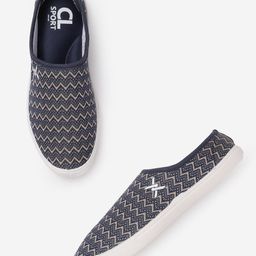 Carlton London sports Women Navy Blue & Beige Woven Design Slip-On Sneakers-image-33