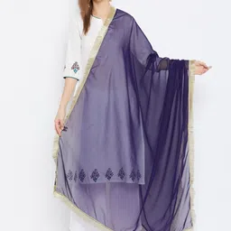 Bitterlime Navy Blue & Gold-Toned Dupatta with Zari-picture-21