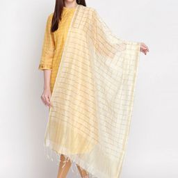 Dupatta Bazaar Women White & Gold-Toned Checked Dupatta-54