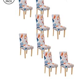 Cortina Set Of 8 White & Blue Printed Chair Covers-18
