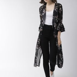 WISSTLER Women Black & Off-White Printed Longline Shrug-41