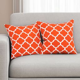 SEJ by Nisha Gupta Orange & White Set of 2 16'' x 16'' Square Cushion Covers-22