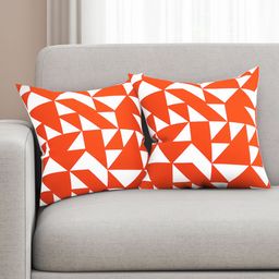 SEJ by Nisha Gupta Orange & White Set of 2 16'' x 16'' Square Cushion Covers-21