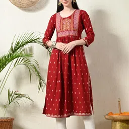 VIDHANI Ethnic Motifs Printed Floral Kurta-image-50