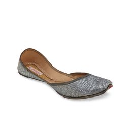 Fulkari Women Grey Embellished Leather Mojaris-image-67