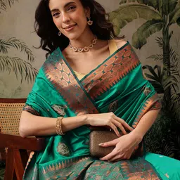 Silk Land Banarasi Soft Silk Copper Zari Woven Saree-image-91