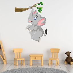 rawpockets Grey & Pink Hanging Elephant on Tree Wall Sticker-23