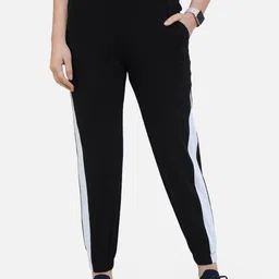 SCORPIUS Women Black & White Colourblocked Joggers-image-84