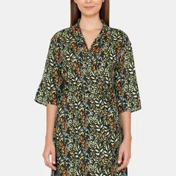 Zivame Women Black & Green Printed Swimwear Cover-Up Dress-image-58