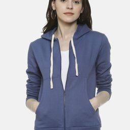 Campus Sutra Women Blue Solid Hooded Sweatshirt-image-26