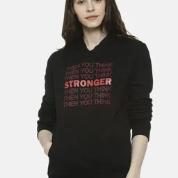 Campus Sutra Women Black & Red Printed Hooded Sweatshirt-image-49