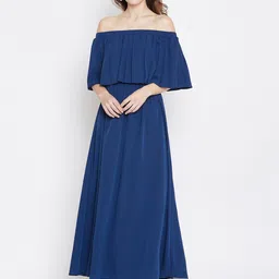 Berrylush Blue Off-Shoulder Crepe Maxi Dress-image-22