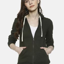 Campus Sutra Women Green Solid Hooded Sweatshirt-image-42