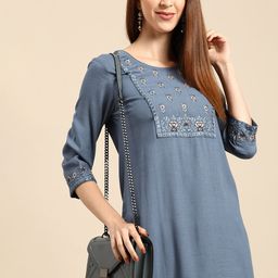 Anouk Women Blue Ethnic Motifs Yoke Design Kurta-image-44