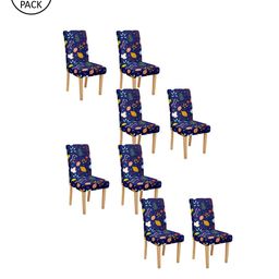 Cortina Set of 8 Blue & Red Printed Chair Covers-15