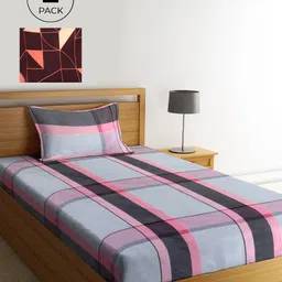 KLOTTHE Maroon & Blue Geometric 210 TC Polycotton 2 Single Bedsheet with 2 Pillow Covers-image-9