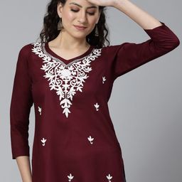 QAZMI Aari Embroidered Straight Kurti-image-76