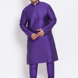 Hangup Men Purple Regular Straight Dupion Silk Kurta with Churidar-picture-2