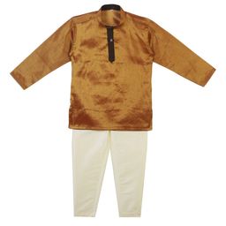 Sethukrishna Boys Gold-Toned & Cream-Coloured Solid Kurta with Pyjamas-21