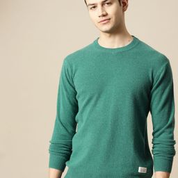 Mr Bowerbird Men Green Side Ribbed Woollen Jumper-image-60