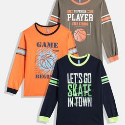 Here&Now X Game Begins Boys Pack Of 3 Printed Pure Cotton T-shirt-image-33