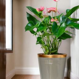 ecofynd Grey Round Large Metal Planter Pot-56