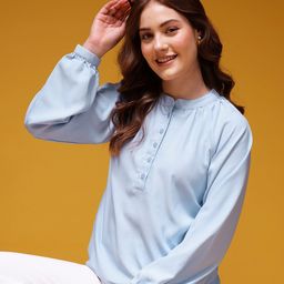 HERE&NOW Mandarin Collar Shirt Style Top-image-84