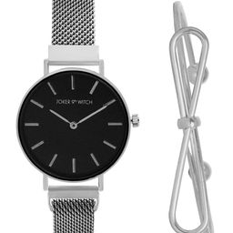 JOKER & WITCH Women Black & Silver-Toned Stellar Silver Watch & Bracelet Gift Set JWBS349-image-36
