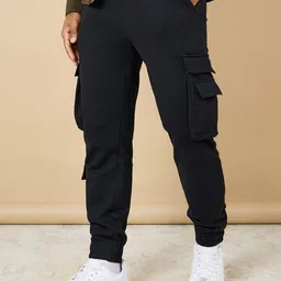 Styli Men Solid Relaxed Fit Cotton Joggers with Zipper Pockets-image-73