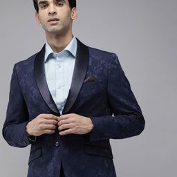 V Dot Self Design Skinny Fit Detachable Shawl Collar Single-Breasted Formal Blazers-image-88