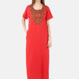 KOI SLEEPWEAR Red Embroidered Cotton Maxi Nightdress-image-55
