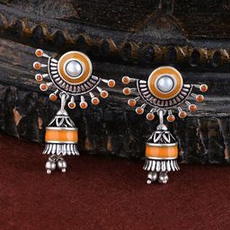 Voylla Oxidised Silver-Toned Contemporary Jhumkas-99