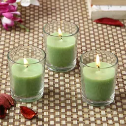 HOSLEY Set Of 3 Green Solid Highly Fragranced Fresh Bamboo Filled Glass Candles-20