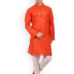 Wintage Orange & White Cotton & Silk Kurta Pyjama-picture-11