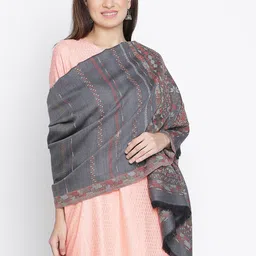 SHINGORA Geometric Woven Design Wool Jacquard Shawl-picture-22