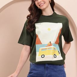 Mast & Harbour Women Printed Drop-Shoulder Sleeves Relaxed Fit Pure Cotton T-shirt-image-53