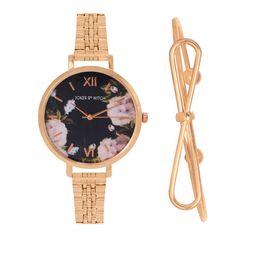 JOKER & WITCH Women Rose Gold-Toned & Black Verdant Bow Watch & Bracelet Gift Set-JWBS339-image-64