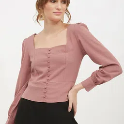 Harpa Rose Square Neck Top With Cuffed Sleeves-image-23